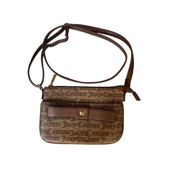 Juicy Couture Brown Monogram Logo Shoulder Crossbody Bag with Bow Accent - Picture 1 of 7